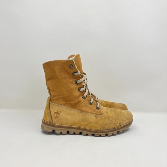Timberland Wheat Nubuck Canvas Fold Over Lace Up Work Boots Women's Size 6.5 - Picture 1 of 14